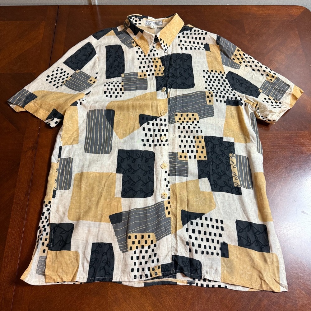 Vintage Jean France Men's 44 Abstract Geometric Short Sleeve Button Shirt